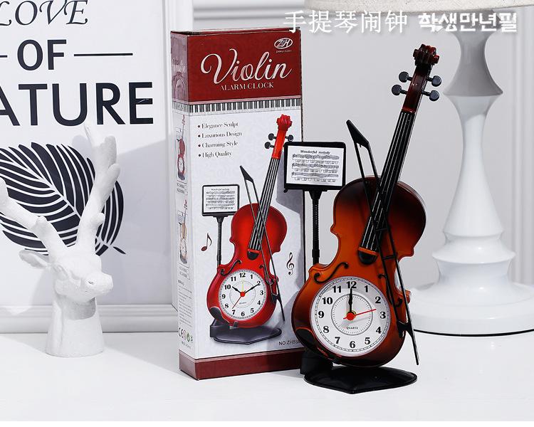 Retro Vintage Alarm Clock Office Supplies Home Decor Handmade Crafts Violin Model Ancient Desk Time Clock Personalized