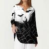 Women's Fashion Casual T-Shirt V-Neck Seven Sleeve  Printed Button Top