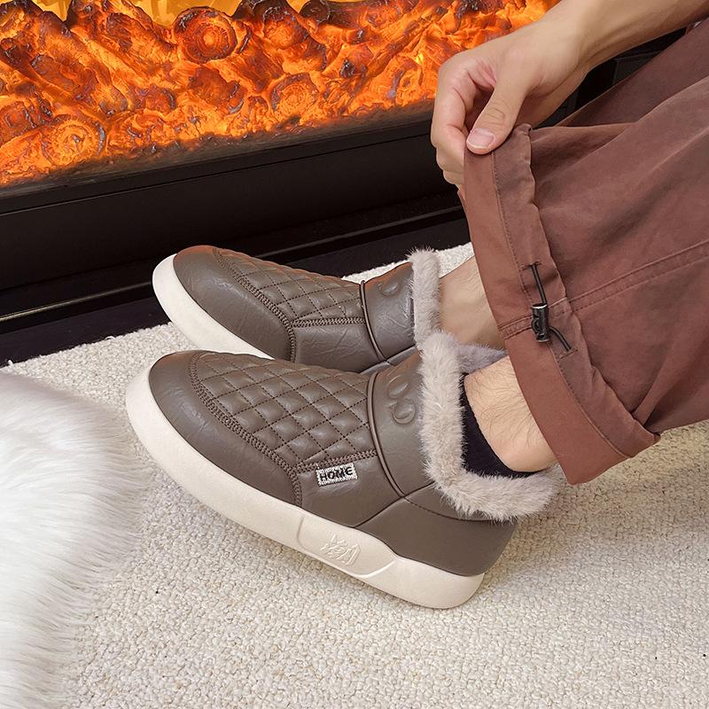 

2025 зимние пары выходят дома флисовая термосумка пятка утолщенные мужские и женские хлопковые тапочки сумка пятка мягкая подошва повседневная обувь 44