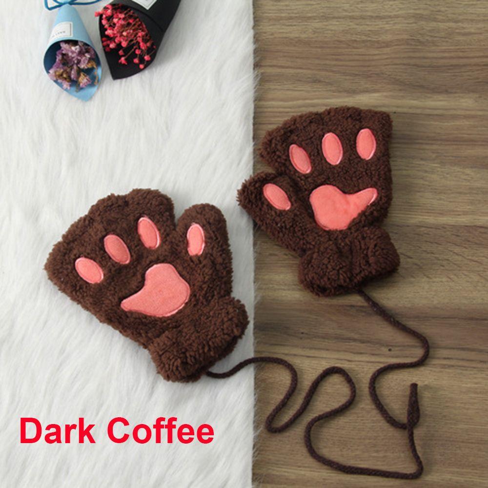 14Colors Girl Winter Warm Fluffy Plush Gloves Fingerless Bear Cat Paw