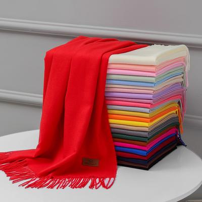 Big Red Cashmere Scarf Women'S Solid Color Long Shawl Dual-Purpose
