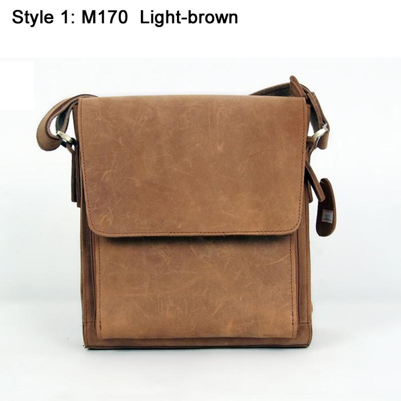 Vintage Fashi Genuine Leather Men Shoulder Bags Leather Messenger Bags Men Crossbody Bag Casual Bag Cowboy Style Brown Medium