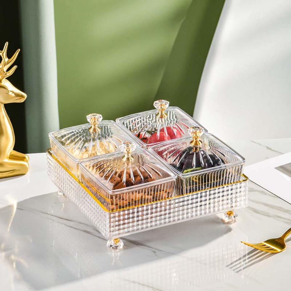 4\6Pcs Elegant Nordic Fruit Plate Light Luxury Cake Container Sugar Plate with Lid Refreshment