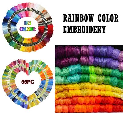 Regenbogenfarbene Stickerei, Kreuzstichfäden, Armbänder, Bastelgarn, 55 Stück, 105 Stück