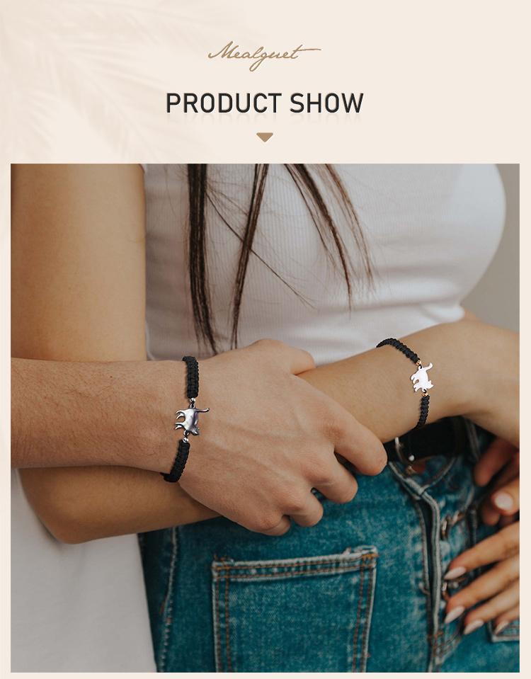 Handmade Braided Rope Couples Bracelet Adjustable, Shell Cat Shape Friendship Bracelet Jewelry Gift For Women Men