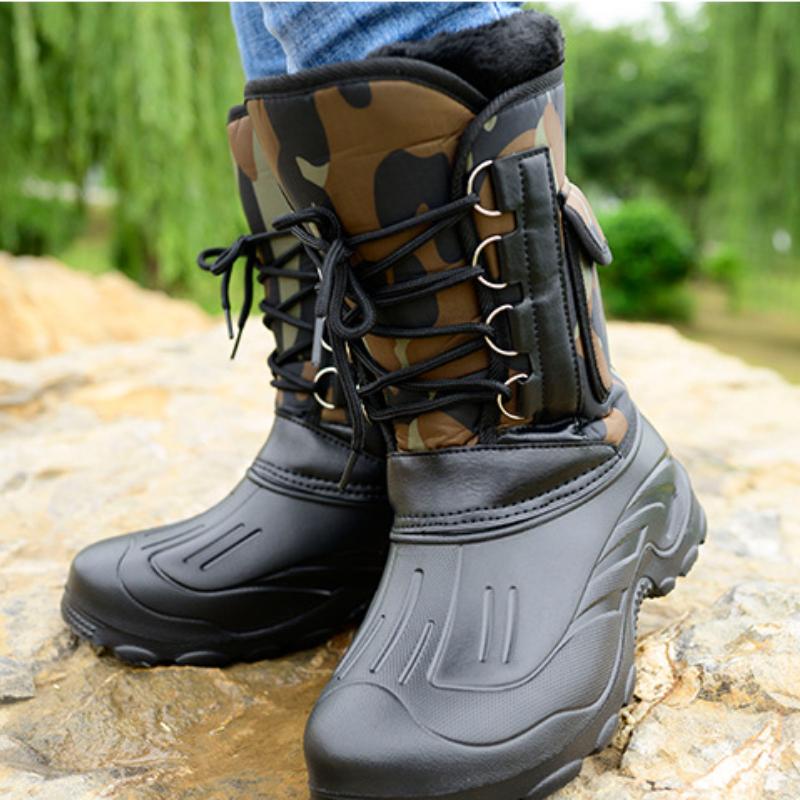 Men Outdoor Waterproof Snow Boots Winter Plush Protection Boots Fishing Boots Rain Shoes 40-46