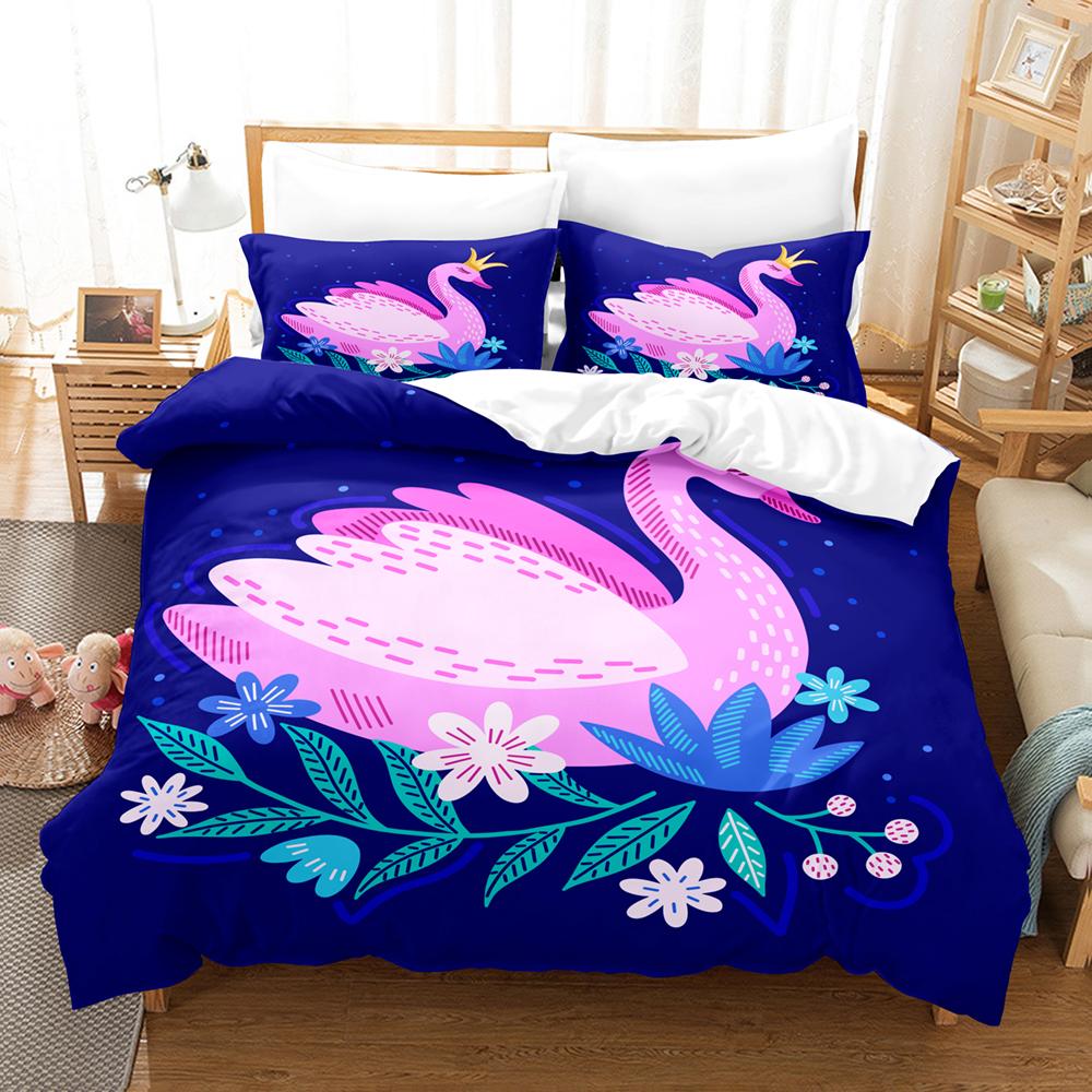 3D Anime SwanBedding Sets Duvet Cover Set With Pillowcase Twin Full Queen King Bedclothes Bed Linen