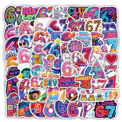 60Pcs Six Seven Neon Stickers Trendy Funny Quote Labels Decals for Water Bottle Phone Case Laptop Waterproof DIY Notebook Stickers