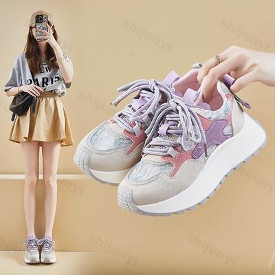 Fashion 2025 Spring New Women Shoes Non Slip Casual Shoes Breathable Mesh Comfortable Sneakers Lace-up Height Increase Vulcanized Shoes