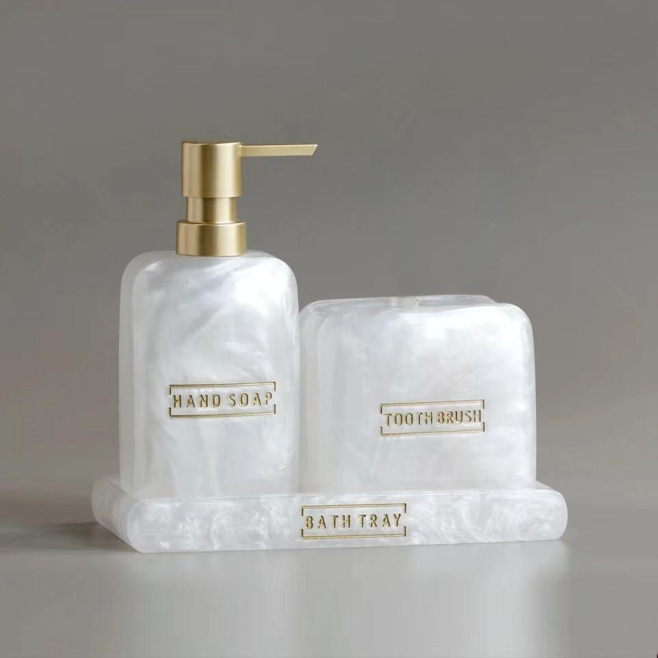 

Press Hand Sanitizer Bottle Hotel Bathroom High Appearance Level Dispenser Bottle Decoration Bathroom Toothbrush Holder Tray Set