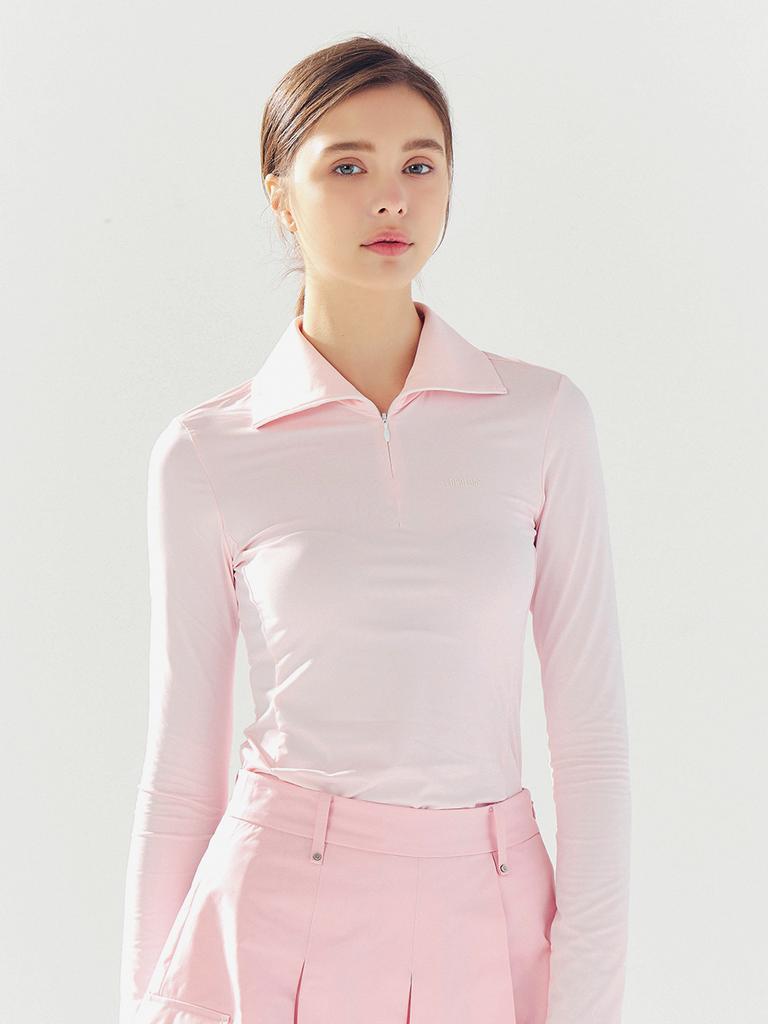 LORDLOAR Cool Slim Zipper Collared T-Shirt Pink