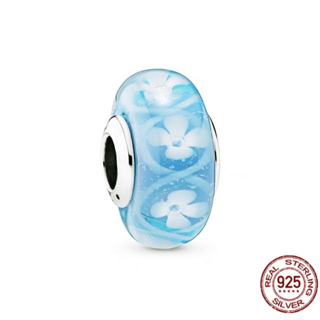 925 Sterling Silver White Red Blue Lucky Four -Leaf Clover Murano Glass Charm Jewelry Bead Fit Sweet Fasion Bracelet