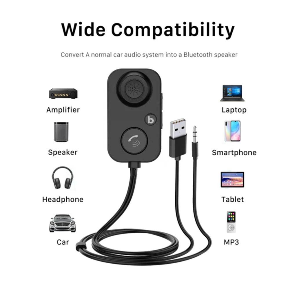 Car Bluetooth Receiver 5.1 AUX Audio 3.5mm Wireless Adapter for Hands-Free Car Amplifier Speaker Headphone Auto BT Transmitter