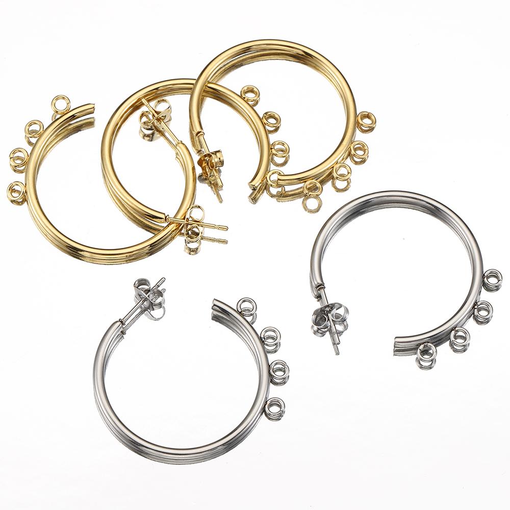 10pcs Stainless Steel Porous Gold Plated C Shape Huggie Earring Posts Anti-allergy Ear Studs Earrings for Jewelry Making DIY