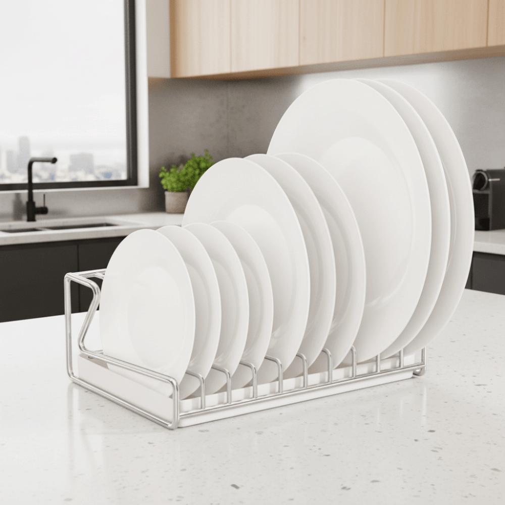 Stainless Steel Plate Draining Rack Space Saving Dish Storage Rack Kitchen