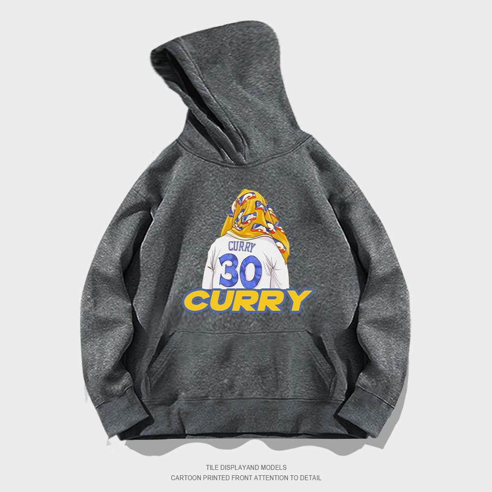 Autumn hooded sweater pullover European and American style trend loose basketball casual towel back curry printed jacket