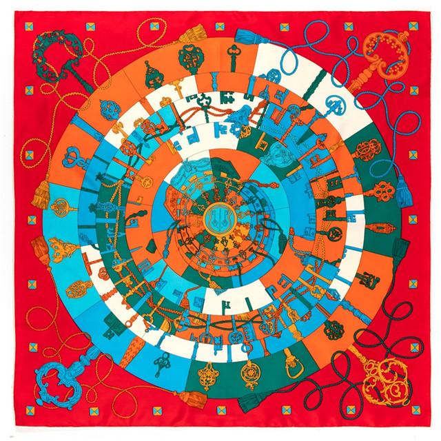 

Manual Hand Rolled Twill Silk Scarf Women Key Chain Print Square Scarves Echarpes Foulards Femme Wrap Bandana Hijab 90CM 90x90cm