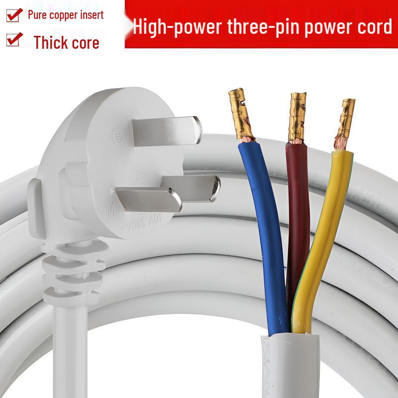 

Three-plug, three-core 2.5 sq. high-power universal connection strip with socket and three-prong plug. Three-prong bare end 2.5 sq mm, length 10 m