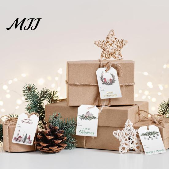 Cardboard Hanging Tags 48 Pcs Christmas Gift with String, Seasonal Labels, Holiday Pattern Paper for Presents Xmas Party Present Decoration,
