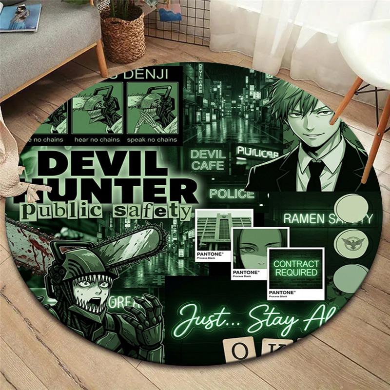 Chainsaw Man Round Area Rug Carpet Rug For Living Room Bedroom Sofa Playroom Decor Nonslip Floor Mat