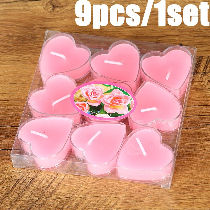 9PC/Set Heart Shaped Aromatherapy Candles Xmas Valentine's Day Romantic Birthday Candles Lover Proposal Scene Decor Candles