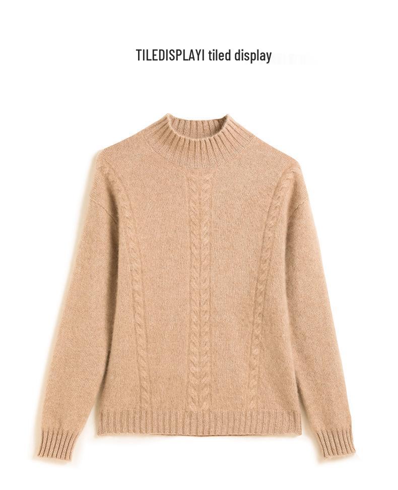 Damen Kaschmir Zopfmuster Pullover - Herbst/Winter 2024, Verdickter Sieben-Gauge Doppelgarn, Halbhoher Kragen Pullover.