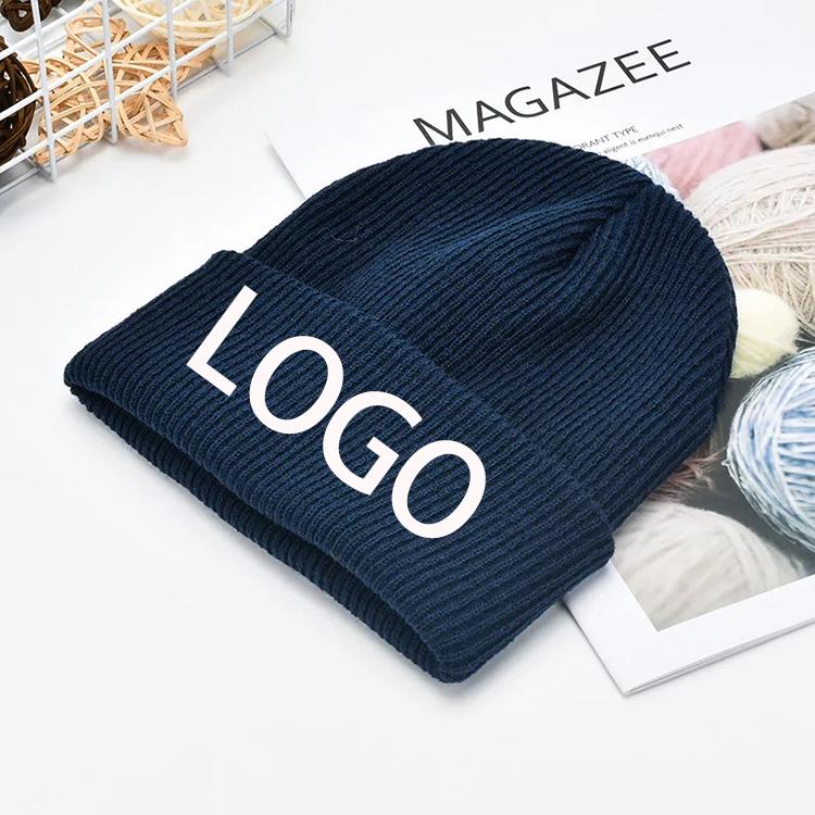Fashionable Custom Embroidery Logo Solid Color Warm Winter Beanie Knit Hat
