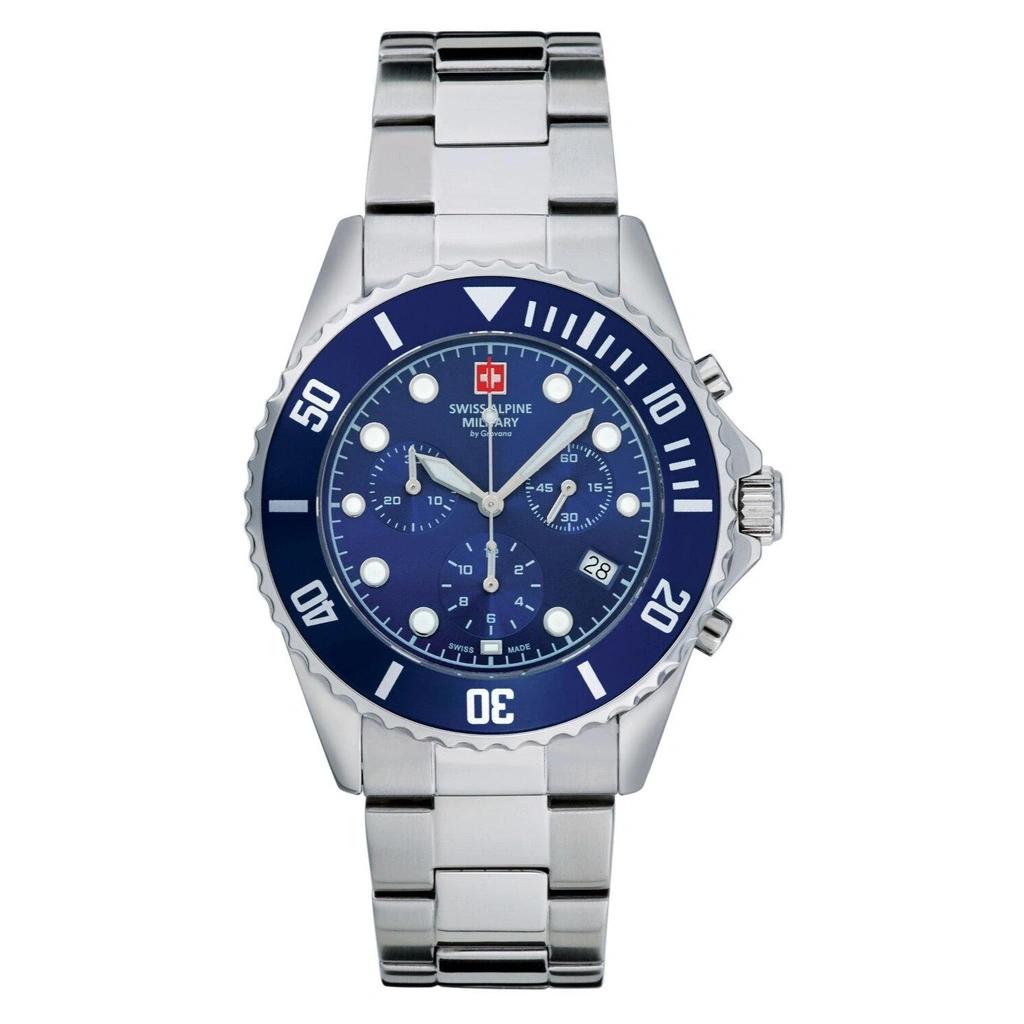 Swiss Alpine Military Master Diver Kronograf Rustfritt Stål Blå Skive Kvarts 7053.9135 100M Herreklokke