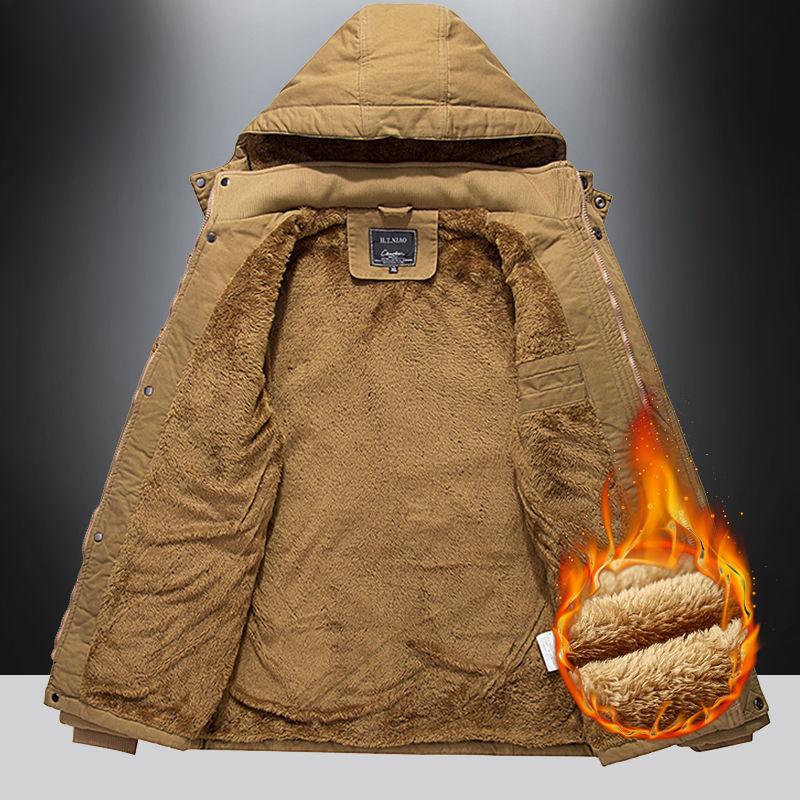 Zimní bunda Pánská Plus sametová Střední délka Polstrovaný kabát Bavlna Kabát Kožešina Límec Teplé Pánské oblečení