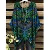 Camiseta de Verano para Mujer Estampado de Colibrí y Pavo Real Cuello Redondo Cola Cómoda Manga Corta Oversize Dobladillo Irregular Tops