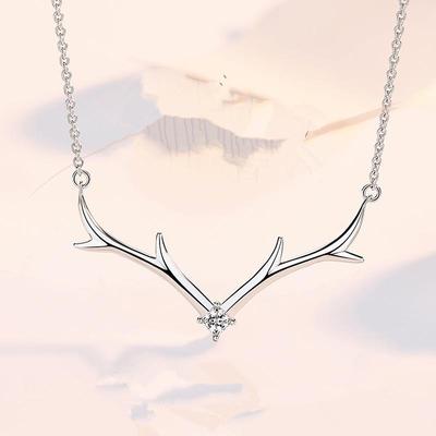 Korean Style Women's Moose Antler Pendant Necklace - Christmas Gift