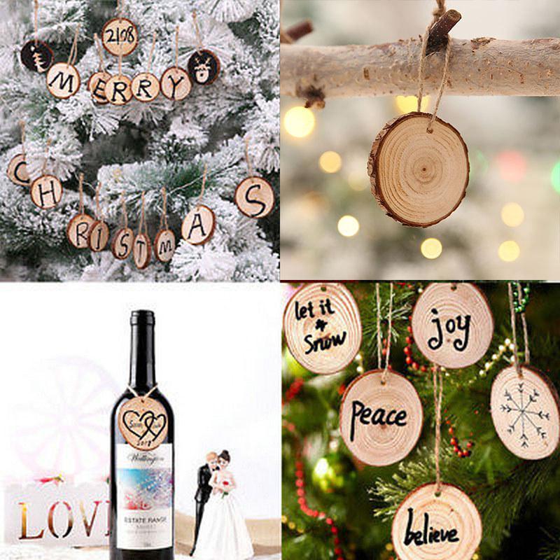 10 X Natural Wood Slice Christmas Tree Ornament Hanging Decor Diy Craft Gift Tag
