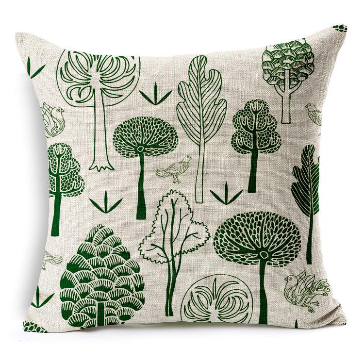 Nordic Geometric Leaf Flower Cushion Green Floral Pillow For Home Sofa Decorative Linen Throw Pillowcase