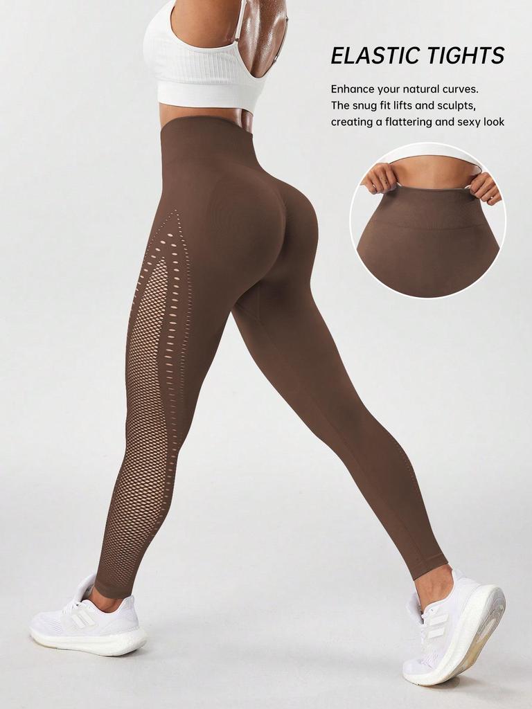 Women's Jacquard Yoga Pants Hip Lifting Hollow Design Shaping Workout Leggings High Elasticity Breathable Fitness Trousers Cross Border Style