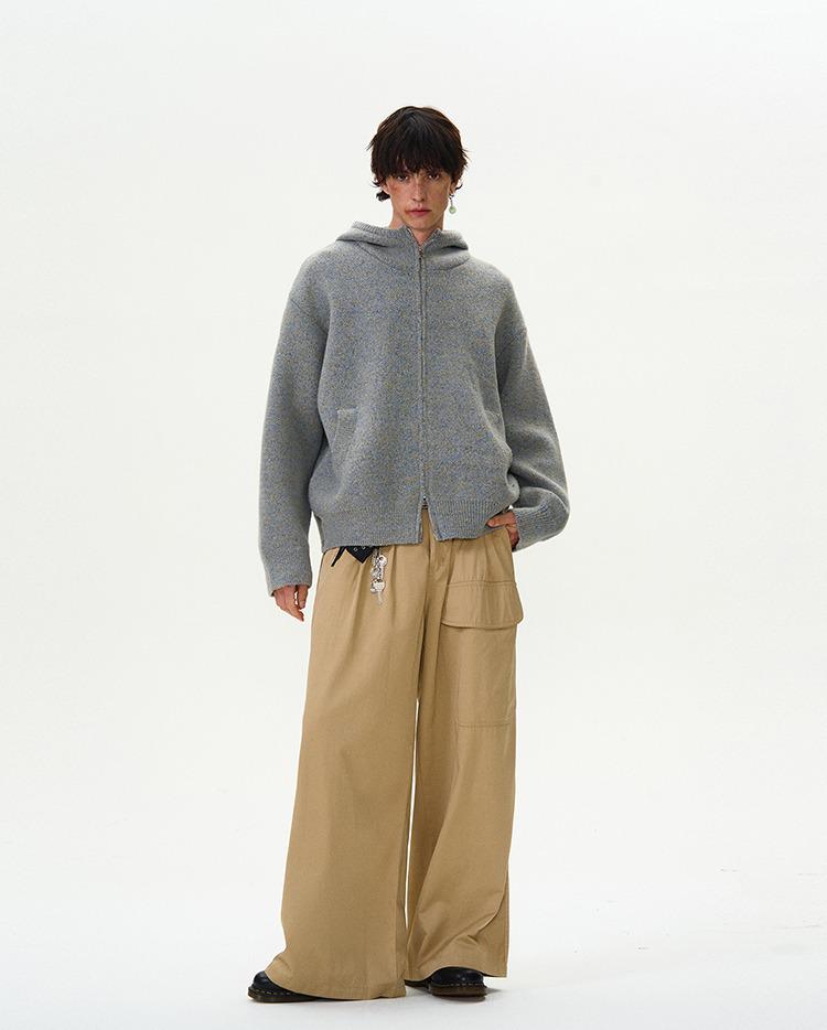 Unisex americký retro šedý kardigan s kapucí - Volný, ležérní pletený svetr na podzim/zimu