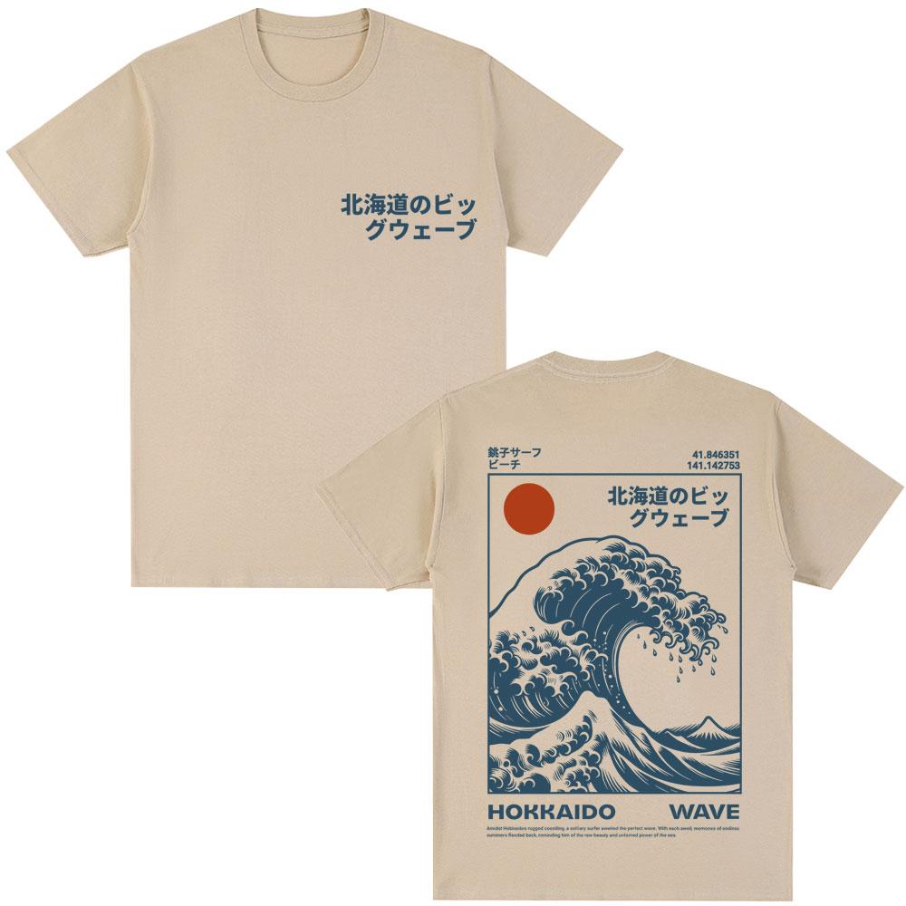 T-shirt Grafiche Onda di Hokkaido Stile Giapponese 2026 Uomo Donna Moda Harajuku Vintage T-shirt Cotone Oversize Popolare T-shirt Regali Manica Corta