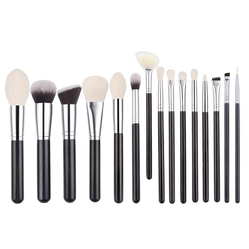 15-Piece Animal Hair Wool Makeup Brush Set - Eyeshadow & Powder Brushes
