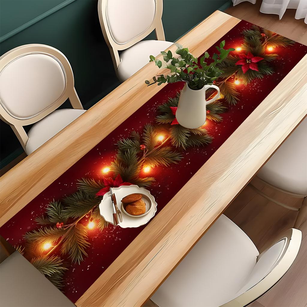2026 Christmas Red Pine Running Table Runner Gift Christmas Fireplace Scarf Table Xmas Party Decor Xmas Living Room Family Gatherings