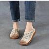 Johnature Hollow-out Breathable Flat Sandals Retro Genuine Leather Soft Soled Women's Slip-on Shoes
