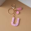 Pink Pompom Letter Keychain English Alphabet Keyring Glitter Gradient Resin Car Mirror Accessory Women Handbag Charms