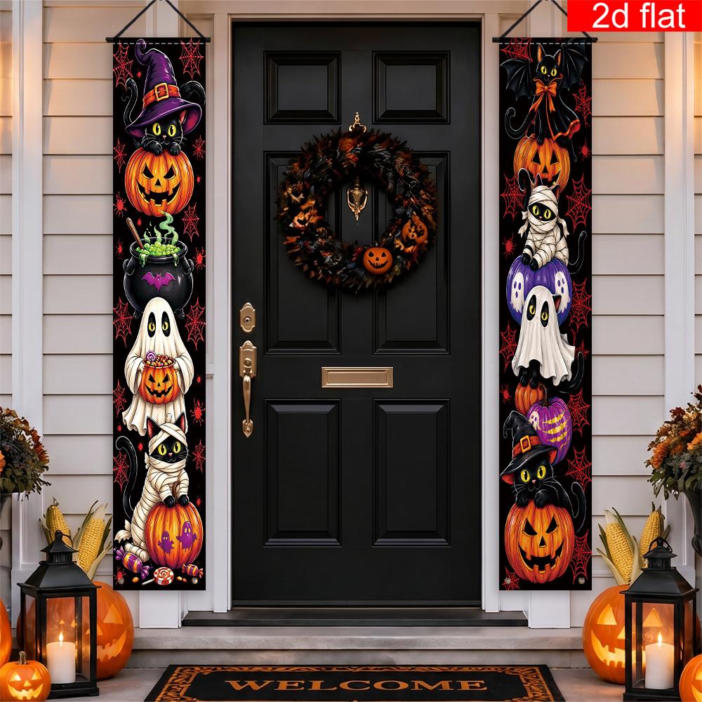 Halloween 2pcs Banner Polyester Cat Pattern Porch Decoration
