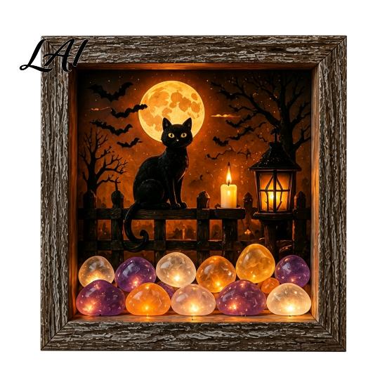 Decorative Seasonal Lights Halloween Lighted Frame Ornaments Light Up Shadow Box Warm Atmosphere LED for Home Living Room Bedroom Decor Ornaments