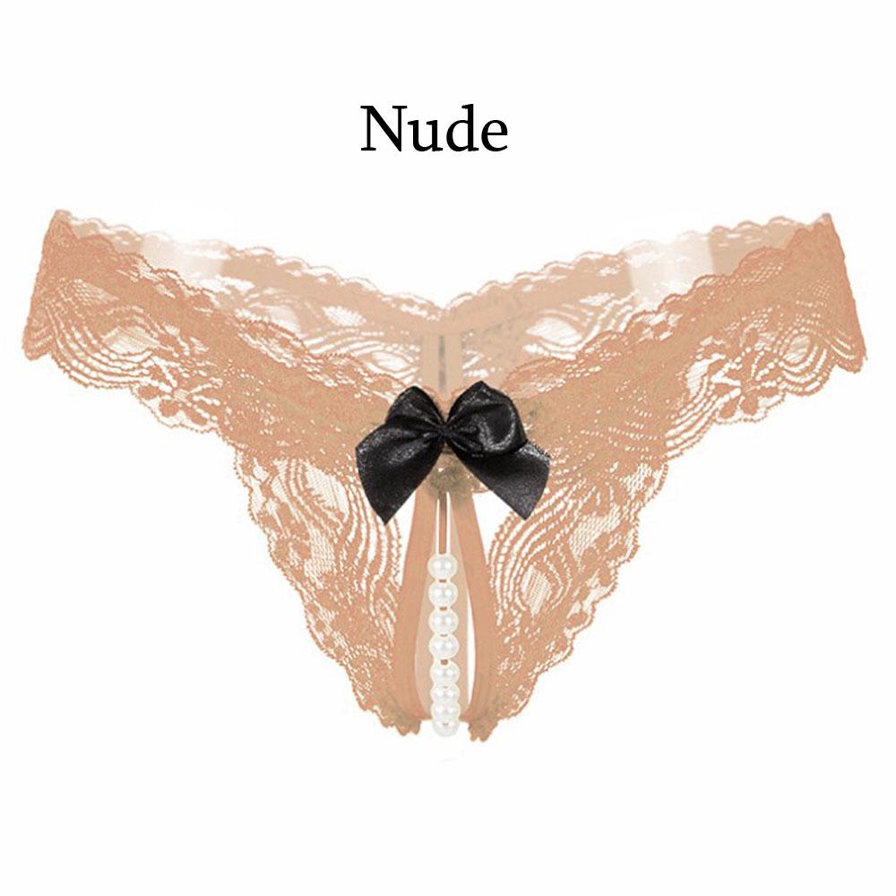 Fashion Lingerie Knickers Pearl Lace G-string Crotchless Underwear Open Crotch Sexy Thongs Panties