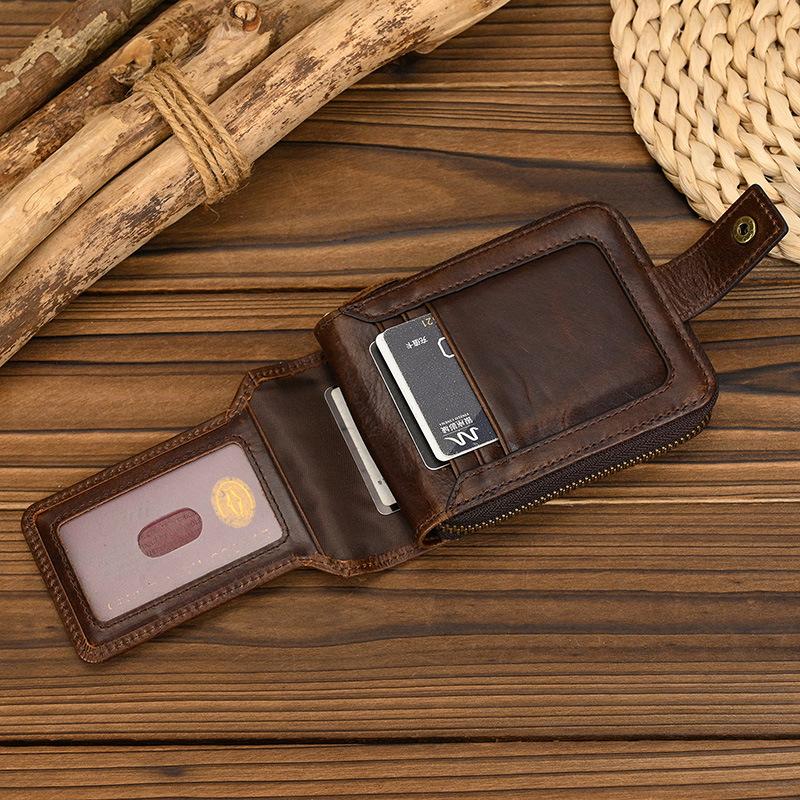 Leather Short Wallet Multi-Card Zipper Wallet For Men And Women Cowhide Wallet With Change Bag Wallet
