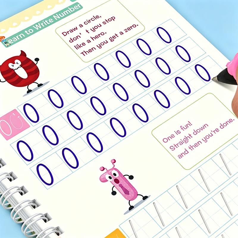 Children's English Calligraphy Practice Book with Disappearing Ink Pen - Groove Tracing and Handwriting Training