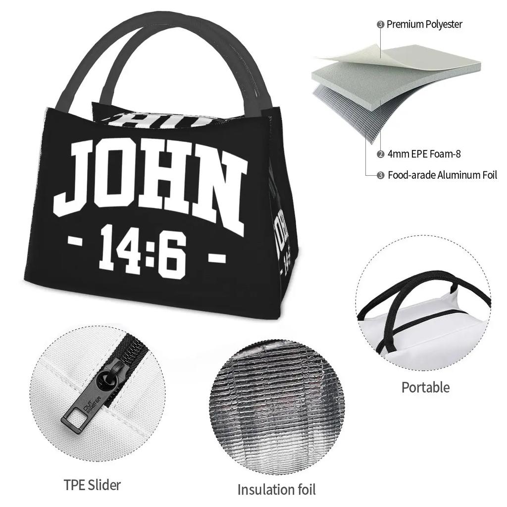 Lunchtasche Damen Katholische Bibel Johannes 14 6 14:6 Isolierte Kühltasche Tragbar Picknick Schule Canvas Lunchbox Bento Beutel