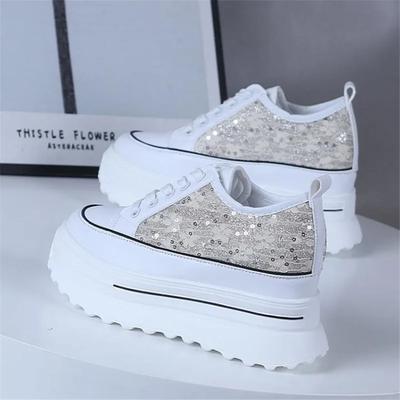 2025 Damen Sneaker Frühling Pailletten Freizeitschuhe Damen Plateauabsätze Keile Höhenerhöhende Vulkanisierte Schuhe 9cm