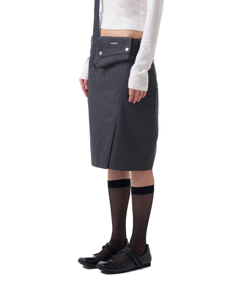 Iuga Makaras Belted Bag Midi Skirt (Dark Gray)
