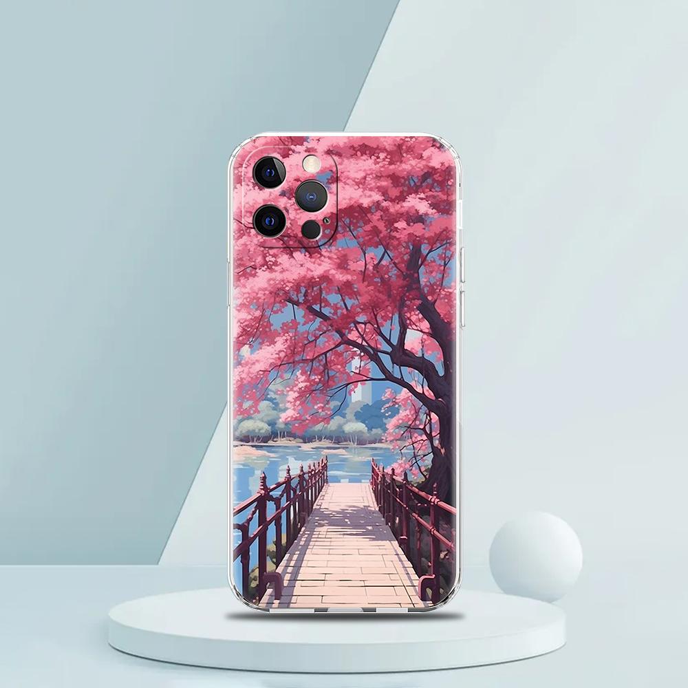 Pink Spring Cherry Blossoms Phone Case for iPhone 16 15 14 13 12 Pro Max 11 Pro Max 7 8 Plus XS XR Max Transparent Soft Shell