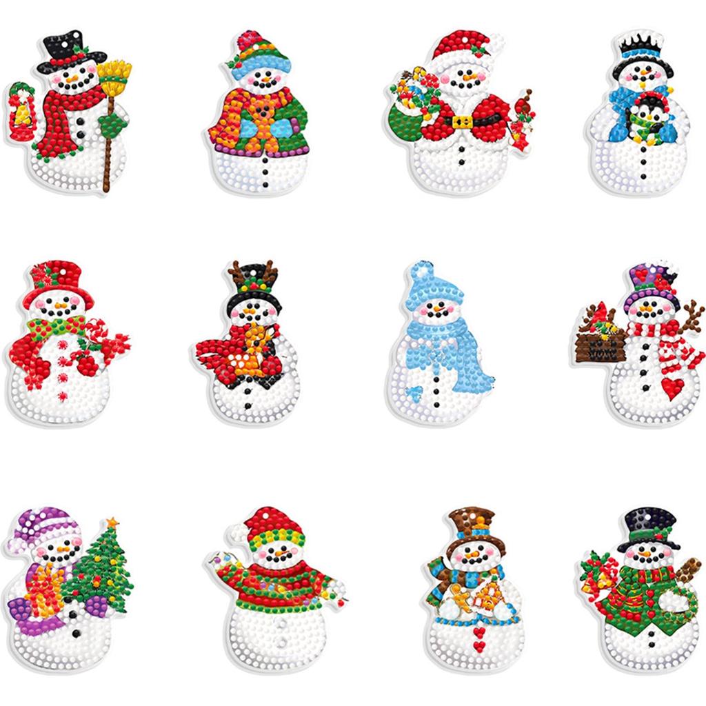12Pcs Acrylic Christmas Cartoon 5D DIY Diamond Art Hanging Decorations Diamond Painting Hanging Decorations for Christmas Tree